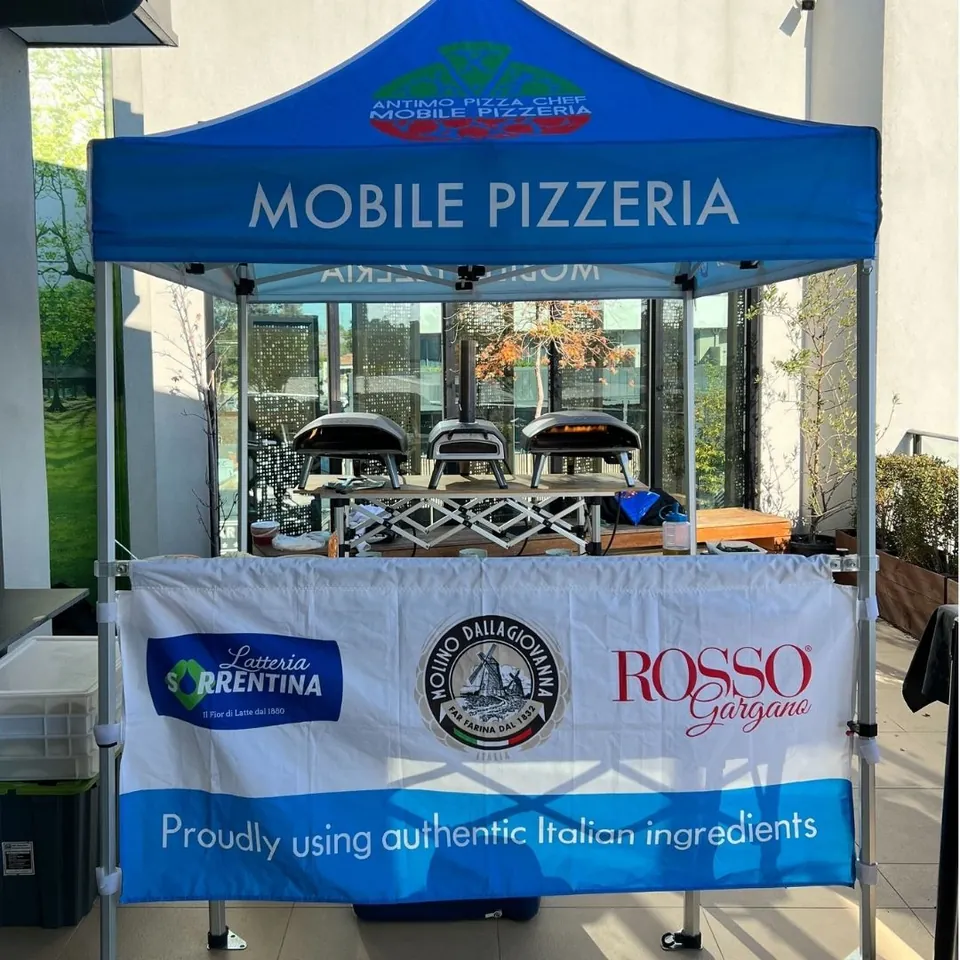 Compact 2m x 2m Neapolitan marquee pizza catering setup Melbourne